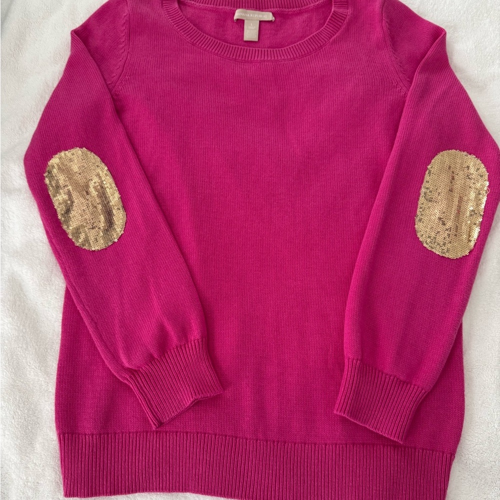 Banana Republic Fuchsia Sweater with Gold Elbow Patches